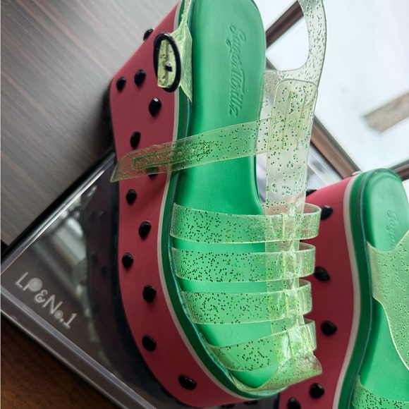 Dolls Kill Shoes - Dolls Kill Green and Pink Platform Sandals